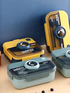 Tempat Makan Bento & LunchBox 2 Sekat BPA FREE: Kotak Makan Motif Kamera Material Foodgrade