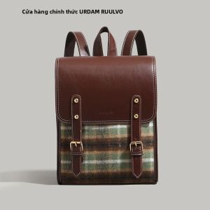 URCDN RDALVO | Túi Đeo Học Sinh Nữ Họa Tiết Tweed Sọc Caro Dung Lượng Lớn