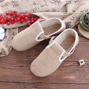 Spring Summer Linen Womens Shoes Beijing Style Flat Heel Ethnic Flavor Bull Tendon Bottom Single Shoes Comfortable Slip-On