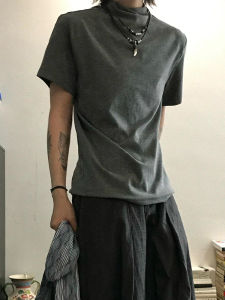 เสื้อยืดคอกลมแขนสั้นผ้าถักสไตล์อเมริกันย้อนยุคสำหรับผู้ชาย CleanFit ทรงหลวมสบาย ๆ สำหรับฤดูร้อน