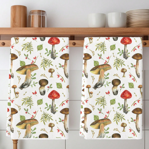 2Pcs Watercolor Mushroom Kitchen Towels 40Cm*60Cm Towel Set Super Absorbent Soft Cleaning Cloth Cooking and Baking Tea Towel Hand Towel Cleaning Cloth Dishwashing Cloth Kitchen Decoration Living Room Decorations Kitchen Essentials Home Essen...