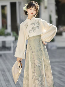 Original Hanfu Womens New Chinese Style Dress Set Autumn Winter Hanlin Elegant Pear Fragrance Refinement Traditional Cultural Fashion