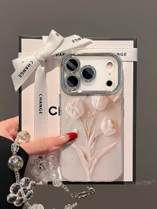 เคสโทรศัพท์มือถือ Apple iPhone 16 pro Max แบบครอบเต็มพร้อมสายคล้องคอ ลาย Tulip สีชมพู ดีไซน์เรียบง่าย สไตล์เรียบง่าย