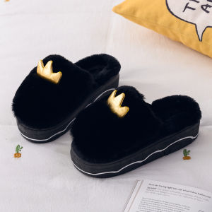 Height Increasing Heel Cotton Slippers Female Outwear Fashion Platform Thick Sole Waterproof Platform Indoor Household Furry Confinement Shoes Winter