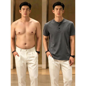 OUMULONG | Áo Thun Henley Đen Ôm Sát