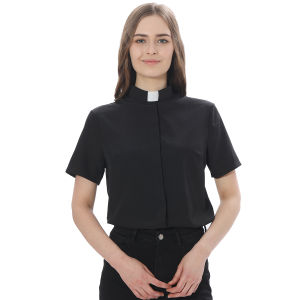 Clergywoman Blouse Clergy Shirt with Tab Collar Short Sleeves Tops for Priest Pastor Preacher Minister Black White Church Outfit For Ladies Female Clergy Dresses Silk Blouse For Women - Lazada
