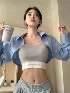 Áo Sơ Mi Cổ Polo Màu Xanh Ngắn Dáng Rộng Phong Cách Hàn Quốc Mùa Hè Áo Khoác Ngoài Dài Tay Áo Thun Nữ Tay Dài Cổ Polo