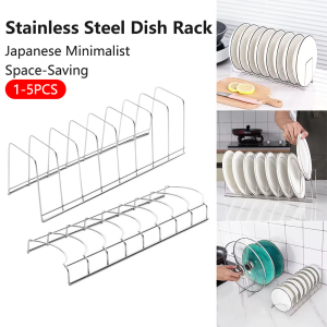 1-5 PCS Stainless Steel Dish Drying Rack Countertop Kitchen Storage Organizer for Plates Bowls Cups Drainable Space-Saving Shelf