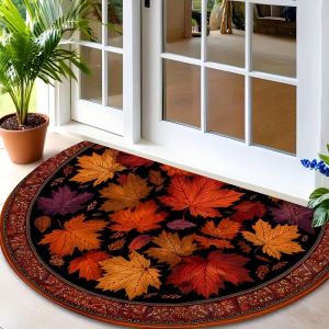 Thảm Chùi Chân Hình Bán Nguyệt VIKAMA Fall Maple Leaf Thảm Trải Sàn Trong Nhà Chống Trượt Cho Lối Vào Hiên Nhà Lễ Tạ Ơn Trang Trí Nhà Cửa Chống Phai Màu 100% Polyester