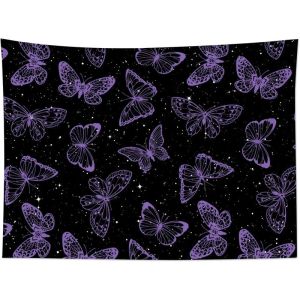 VIKAMA Bướm Tím & Bầu Trời Đen Đầy Sao Tấm Thảm Treo Tường Polyester Thẩm Mỹ Phòng Ngủ Ký Túc Xá Trang Trí Phòng Khách Không Dệt Dobby