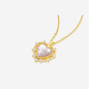 ZHOU LIU FU 周六福 925 Sterling Silver Heart Pendant Mother of Pearl Necklace for Women Lovers 40+5cm J0614392