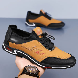 Baftang Selected Mens Shoes Casual Pilot Style Leather Shoes Fashionable Single Shoes Lightweight Rubber Sole round Toe
