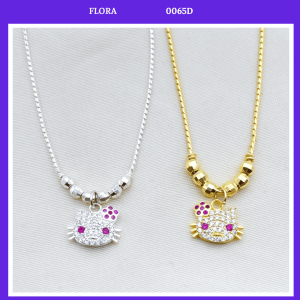 FLORA 0065D - Dây chuyền liền mặt bạc bạc xi vàng hình mèo Hello Kitty dành cho bé gái
