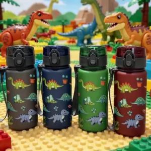 3D Printed 500ml Dinosaur Pattern Water Bottle: Vivid Dino Print Food-Grade Material Perfect for Kids Daily Use