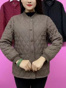 Autumn Winter Cotton Jacket Womens Warm Fashion Lightweight round Neck New Style Casual Mom Coat Thickened Long Sleeve Cotton