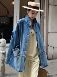 Retro Denim Shirt Jacket Womens Loose Casual Long Sleeve Top Versatile Stylish Small Size Friendly New 2025 Spring Fashion