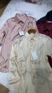 Sơ Mi Lụa Sọc Nữ Công Sở Form Rộng Sơ Mi Kiểu Basic Sọc Ánh Kim May Bells