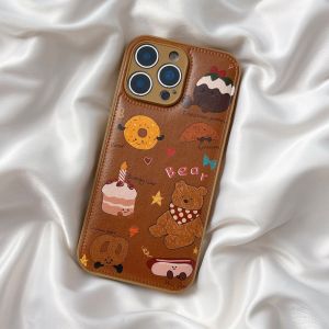 Cute Bear Cake Design Phone Case for Huawei Mate 70 Pura80 P60 Nova14 13 P50e Honor 400 Full Cover Leather Style Female Anti-Fall