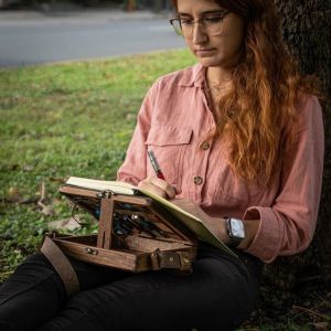 Retro Nostalgic Writers Wood Box Bags Womens Wood Messenger Bags Outdoor Sketch Bags Tool Storage with Lid Souvenir Box Bags