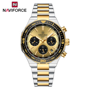 NAVIFORCE Men Watch Business Casual Waterproof Stainless Steel Chronograph Gold Watches Original Small Dial with Calendar Window Display