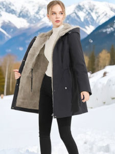 Cashmere Parka Womens Winter Imitation Fur Hooded Windproof Heattech Cotton Clothing Cotton Coat Fleece-lined Thickened Overcoat Jacket