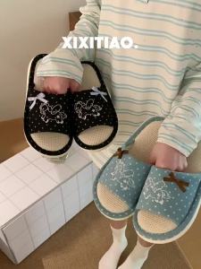 XIXITIAO | Thinner Stripes Pony Dots Slip-resistant Breathable Flax Slippers
