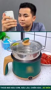 Nồi Lẩu Mini Ca Nấu Mì Nấu Cơm Đa Năng Có Tay Cầm 18L - Nồi Lẩu Điện 2 Nấc Nhiệt Kèm Giá Hấp Siêu Hot ca nấu mì đa năng nồi điện đa năng nồi điện mini đa năng