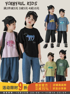 Cool Cat Digital Print T-Shirt for Boys Summer Lightweight Casual Loose Fit Short Sleeve round Neck Cotton Blend Top