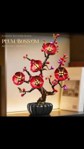 Creative Hibiscus Plum Blossom Bouquet Potted Building Blocks Crane Flower Home Plant Decoration Assemble Bricks Toys Gifts Girl