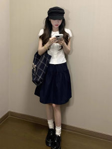 Retro Japanese Style Elastic Waist Short Skirt Womens Summer 2025 Casual Loose Sports Mini Skirt High Waist A-Line Midi Skirt