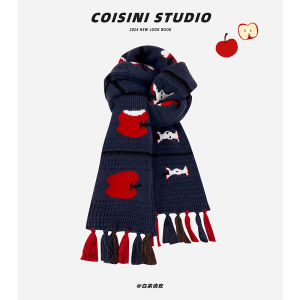 Christmas Red Apple Tassel Knitted Scarf Womens Autumn Winter Warm Versatile Atmosphere Emotion Couples Scarf Korean Style