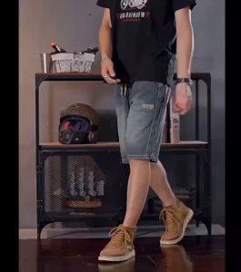 กางเกงยีนส์ขาสั้น เอวยืด ปรับระดับได้ สีฟอกสวยๆ สไตล์วินเทจ สตรีท พร้อมส่ง