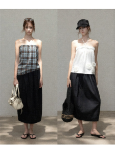 Cantonstory | French Style Black High Waisted A-Line Summer Loose Slimming Skirt