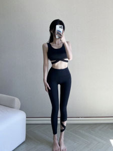 Pure Desire Left Ear Graphic Yoga Pants Set Womens Ballet Dance Training Net Binding Fitness Clothes Butt Lifting Two-Piece Set