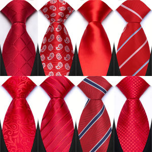 Classic Jacquard Striped Plaid Paisley 8cm Polyester Red Color Wedding Tie Formal Necktie Accessories Gift Neck Tie For Men