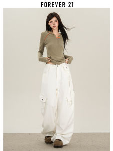 High Waist Wide Leg Casual Jeans Womens Loose Fit Knife Edge Denim Pants Forever 21 Casual Style Natural Waist Pocket Detail