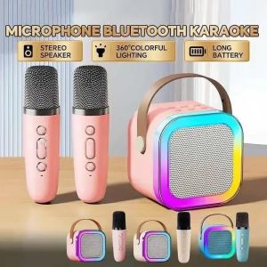 New K12 Karaoke Machine Portable Bluetooth Speaker With 1-2 Wireless Microphones HiFi Family Singing Loudspeaker Childrens Gift