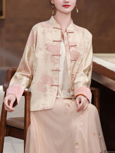 Retro Style Long Sleeve Womens Acetate Jacket Buttoned Cheongsam Top New Chinese Style Improved Qipao Upper Body