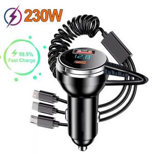 Sạc Ô Tô Nhanh 230W Với 5 Cổng PD QC3.0 USB C Type C Dành Cho iPhone Samsung Huawei Xiaomi - Giải Pháp Sạc Điện Thoại Trên Xe Hơi