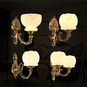 European Style Copper Wall Lamp Cloud Stone Single Head Double Head Living Room Bedroom Wall Lamp Lighting Decor Accessories