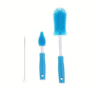 3pcs/set Long Handle Silicone Baby Bottle Brush Set: Baby Bottle Water Bottle BrushNipple Brush Straw Brush