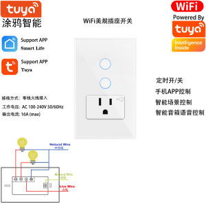 Tuya Smart Wall Touch Switch Socket Timer Mobile APP Google Home Alexa Compliant Taiwan Regulations White Color Wi-Fi Connected