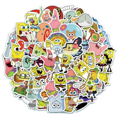 Waterproof Sponge Bob Stickers 50 Pcs No Residue for Luggage Boxes Mobile Phone Cases Notebooks Tablets Guitars Personalization