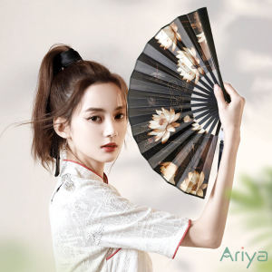 พัด ด้ามจับพลาสติก พัดจีน 10 นิ้วเนื้อผ้าประดับพู่ พัดจีนโบราณ ลายสองด้านเหมือนกัน