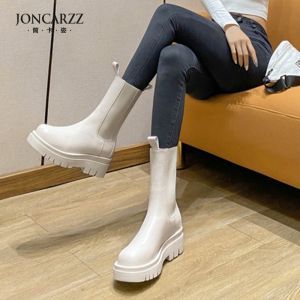 White Martin Boots Womens Mid-Calf Thick Bottom Boots Autumn New Style JONCARZZ Fashion Boots round Toe Casual Loose Bottom