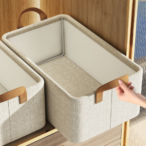 Steel Frame Clothes Organizer with Handle Stackable Linen Storage Box Foldable Washable Linen Storage Box Large Capacity Containers Bins Household Storage Organizers