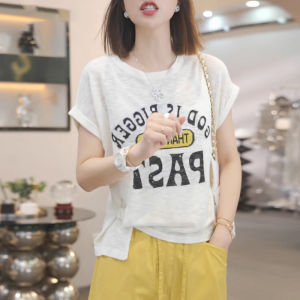 Shalldoer | Áo thun nữ tay ngắn mùa hè thiết kế chữ cái in họa tiết phong cách Hàn Quốc thời trang thường ngày đa năng chất liệu cotton