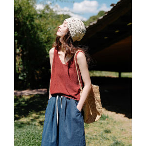 Summer Red Knitted Strap Vest Womens Loose Fit Sleeveless Top Outerwear Design Sensation Holiday Style Asymmetric Commute Friendly