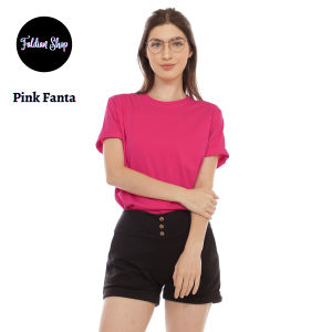 Kaos Polos Wanita Oneck Lengan Pendek Bahan Katun Combed 30s Warna Pink Fanta