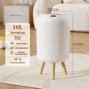 10L Wood Grain Smart Sensor Trash Can Automatic Luxury Kitchen Bathroom Living Room High Stools Eliminate The Need To Bend Over